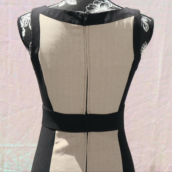 COLORBLOCK BODYCON DRESS 1 BCX Tan Black Mini Office Pencil Business Formal Fall - Picture 5 of 14